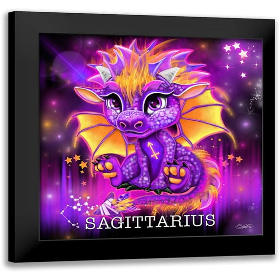 Zodiac Lil Dragonz Sagittarius 20x20 Black Modern Framed Museum Art Print Titled - Sheena Pike Art And Illustration