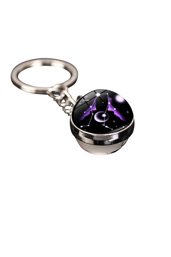 Zodiac Luminous Keychain Double Sided Glass Sphere Bag Charm Time Gem Pendant Key Ring Astrology Sign Accessory