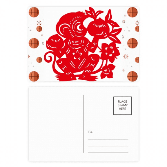 Zodiac Monkey Papercut Chinese Flowers Basketball Postcard Set Thanks Card Mailing Side 20pcs