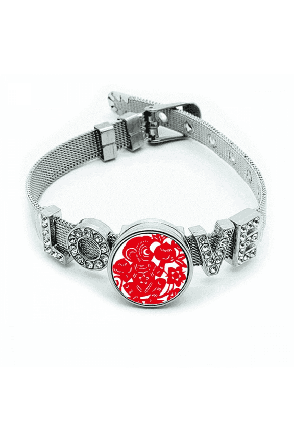 Zodiac Monkey Papercut Chinese Flowers Bracelet Wristband Crystal Love Adjustable Bangle