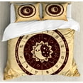 thumbnail image 1 of Zodiac Moon Duvet Cover Set, Horoscope Wheel on Manuscript, Decorative 3 Piece Bedding Set with 2 Pillow Shams, King Size, Beige Seal Brown, by Ambesonne, 1 of 3