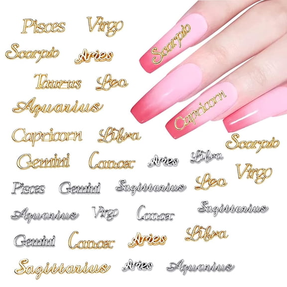 Zodiac Nail Charms, 3D Zodiac Nail Charms for Acrylic Nails, Alloy Twelve Constellation Zodiac Virgo Leo Aries Taurus Gemini Capricorn Charms for DIY Nail Art (A-48pcs)