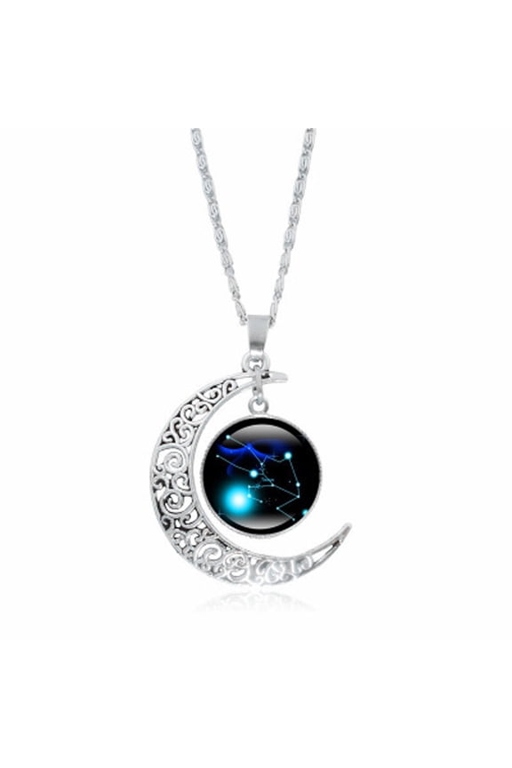 Zodiac Necklace Fashion Jewelry, Half Moon Pendant Necklace, Galaxy Sign Desige, Birthday Gift for Astrology Enthusiasts, Blue Taurus