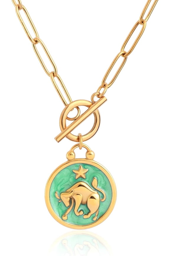 Zodiac Necklace for Women 18K Gold Plated Toggle Paperclip Chain Necklace 12 Constellation Medallion Pendant Horoscope Sign Jewelry Birthday Gift for Her