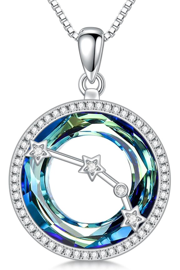 Zodiac Necklace for Women 925 Sterling Silver Constellation Necklace Astrology Horoscope Necklaces Simulated Crystal Zodiac Jewelry Gifts for Christmas Birthdays