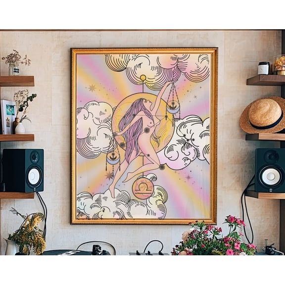 Zodiac Poster, Libra Gift, Libra Decor, Zodiac Print, Gift for Libra, Libra Art Print, Astrology Poster, Witchy Decor, Y2K Aesthetic Art, 12x18 UNFRAMED