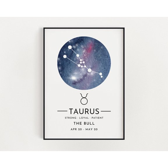 Zodiac Print, Constellation Art Print, Taurus Print, Horoscope Print, Taurus Star Print, Home Decor Home Decor #3245, Unframed Canvas Size 24x36