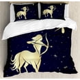 thumbnail image 1 of Zodiac Sagittarius King Size Duvet Cover Set, Starry Night with Constellation Silhouette of a Centaur, Decorative 3 Piece Bedding Set with 2 Pillow Shams, Dark Blue and Pale Yellow, by Ambesonne, 1 of 3