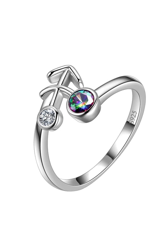 Zodiac Sign Sagittarius Ring 925 Sterling Silver Mystic Topaz Women November December Birthday Gift Astrology Horoscope Christmas Jewelry Juwaliy