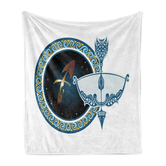 Zodiac Sagittarius Soft Flannel Fleece Blanket, Colorful Composition of Swirls Curves with Vintage Bow and Arrow Motif, Cozy Plush for Indoor and Outdoor Use, 70" x 90", Multicolor, by Ambesonne