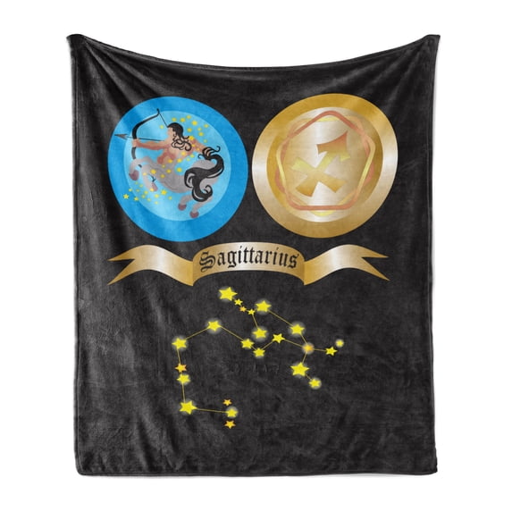 Zodiac Sagittarius Soft Flannel Fleece Blanket, Mythical Centaur Motif with Zodiac Sign and Constellation Stars Pattern, Cozy Plush for Indoor and Outdoor Use, 50" x 70", Multicolor, by Ambesonne
