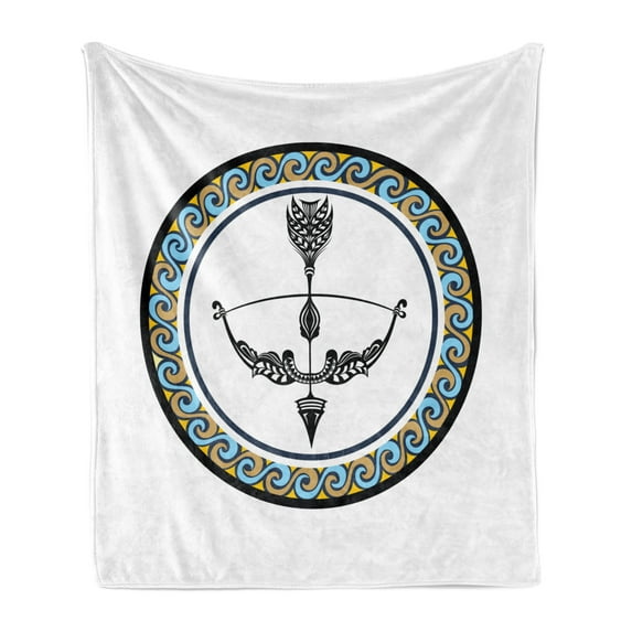 Zodiac Sagittarius Soft Flannel Fleece Blanket, Victorian Inspired Bow and Arrow Design with Colorful Curves and Swirls, Cozy Plush for Indoor and Outdoor Use, 50" x 60", Multicolor, by Ambesonne