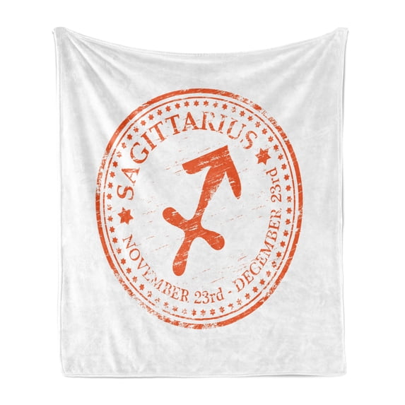 Zodiac Sagittarius Soft Flannel Fleece Throw Blanket, Grunge Sagittarius Logo with Stars Pattern Constellation Theme, Cozy Plush for Indoor and Outdoor Use, 50" x 70", Orange and White, by Ambesonne