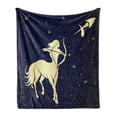 thumbnail image 1 of Zodiac Sagittarius Soft Flannel Fleece Throw Blanket, Starry Night with Constellation Silhouette of a Centaur, Cozy Plush for Indoor and Outdoor Use, 70" x 90", Pale Yellow Dark Blue, by Ambesonne, 1 of 6