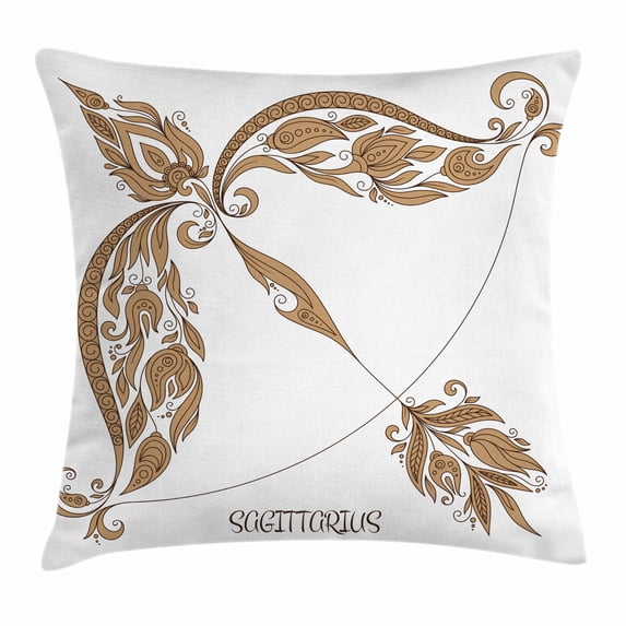 Zodiac Sagittarius Throw Pillow Cushion Cover, Bow and Arrow Pattern with Hand Drawn Flowers Vintage Design, Decorative Square Accent Pillow Case, 20 X 20 Inches, Caramel and Black, by Ambesonne