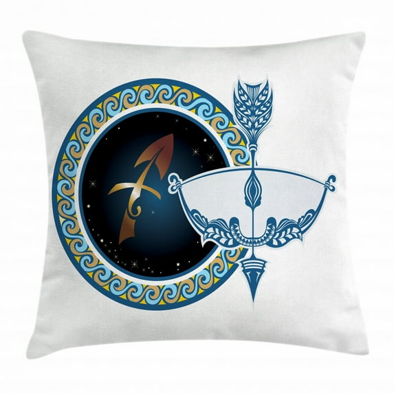 Zodiac Sagittarius Throw Pillow Cushion Cover, Colorful Composition of Swirls Curves with Vintage Bow and Arrow Motif, Decorative Square Accent Pillow Case, 24 X 24 Inches, Multicolor, by Ambesonne
