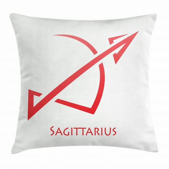 Zodiac Sagittarius Throw Pillow Cushion Cover, Simplistic Minimalist Horoscope Pattern with Curved Stripes Zodiac, Decorative Square Accent Pillow Case, 20 X 20 Inches, Dark Coral White, by Ambesonne