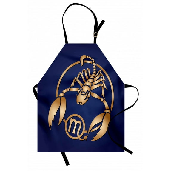 Zodiac Scorpio Apron Horoscope Symbol in a Circular Design on a Navy Blue Background, Unisex Kitchen Bib Apron with Adjustable Neck for Cooking Baking Gardening, Navy Blue Pale Brown, by Ambesonne