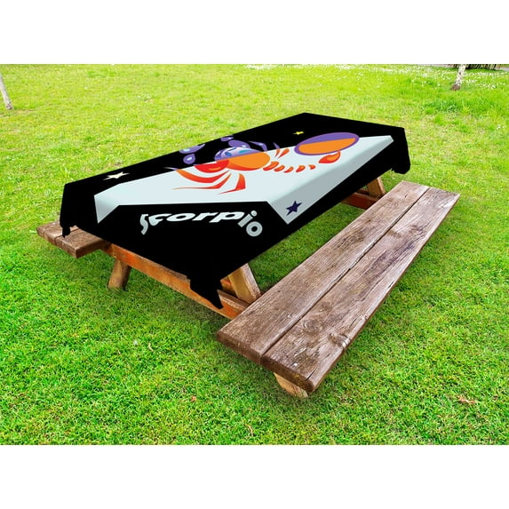 Zodiac Scorpio Outdoor Tablecloth, Abstract Retro Style Colorful Celestial Composition Signs and Stars Theme, Decorative Washable Fabric Picnic Table Cloth, 58 X 84 Inches,Multicolor, by Ambesonne