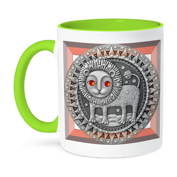 3dRose, Zodiac Series Metal Leo Look Art, 11oz Two-Tone Green Mug