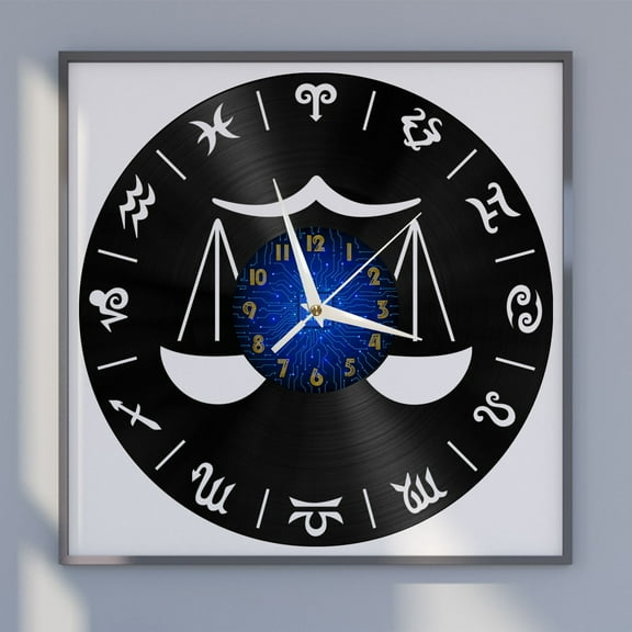 Zodiac Sign 12 Inch Vinyl Record Wall Clock - Silent, Creative, and Unique Clock for Living Room, Entryway, or Bedroom Decor - Perfect Gift Idea(12 inchs B without LED)