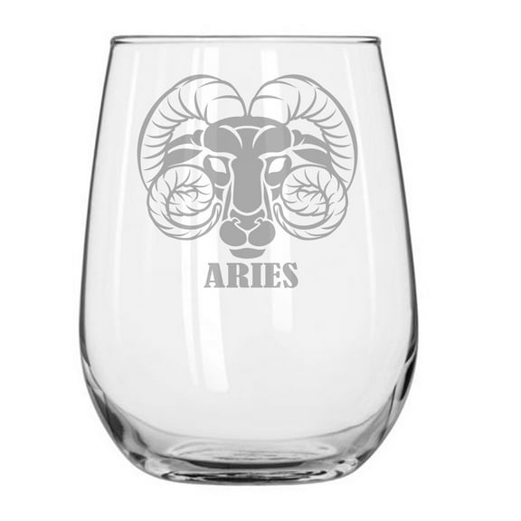 Zodiac Sign 17 oz stemless wine glass Aries