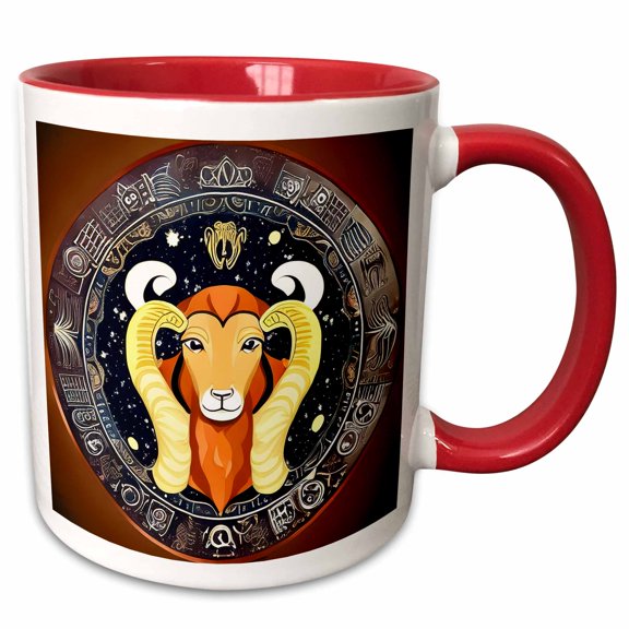 3drose, Zodiac Sign Aries or Ram in Color as Viewed by Ai. Funny Gift for You, 15oz Two-tone Red Mug