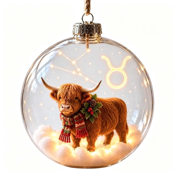 Zodiac Sign Christmas Tree Bauble Decoration,8cm Plastic Celestial 12‑Sign Christmas Ball with 2D Hanging Ornament, Festive Celestial Decor for Xmas Tree Holiday Gift
