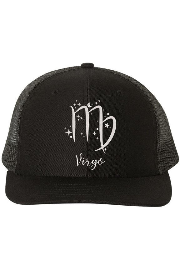 Zodiac Sign Embroidered Trucker Hat | Adjustable Unisex Mesh Back Cap with 12 Astrology Designs | Horoscope Symbol Headwear for Men & Women