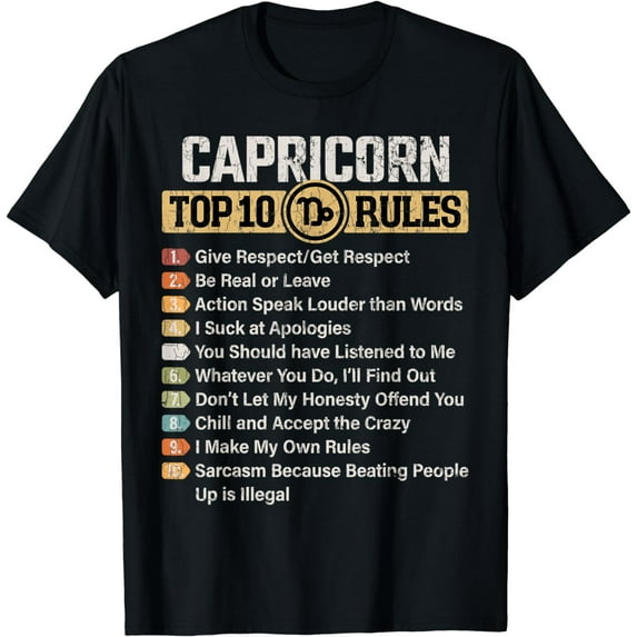 Zodiac Sign Funny Top 10 Rules Of Capricorn Graphic T-Shirt