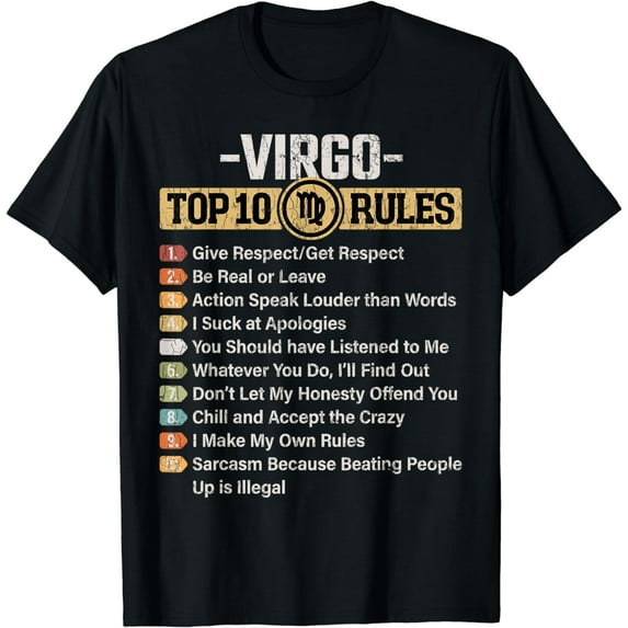 Zodiac Sign Funny Top 10 Rules Of Virgo Graphic T-Shirt