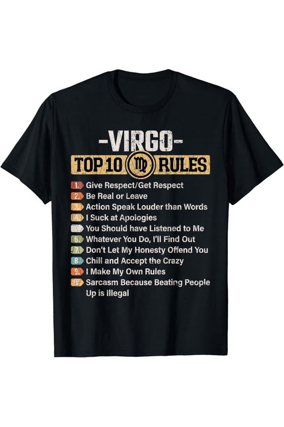 Zodiac Sign Funny Top 10 Rules Of Virgo Graphic T-Shirt
