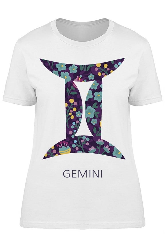 Zodiac Sign Gemini Floral T-Shirt Women -Image by Shutterstock, Female Large