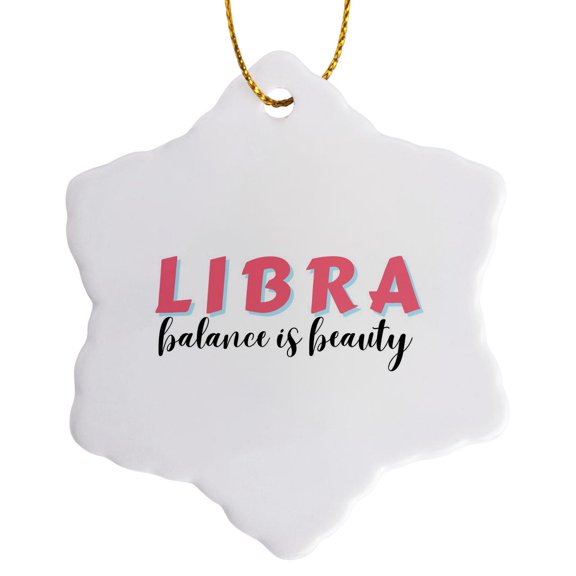 3drose, Zodiac Sign - Libra - Balance Is Beauty Text, 3 inch Snowflake Porcelain Ornament