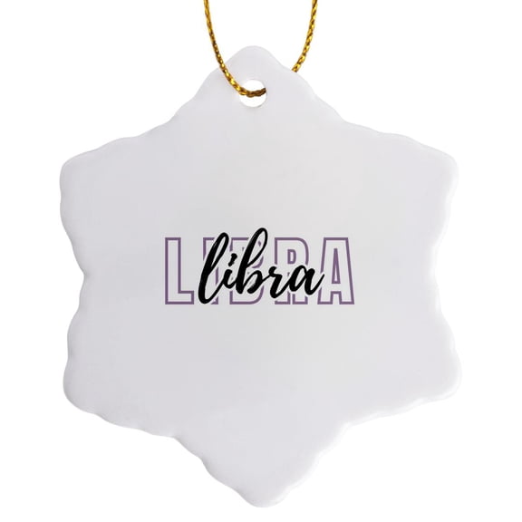 3drose, Zodiac Sign - Libra Text, 3 inch Snowflake Porcelain Ornament