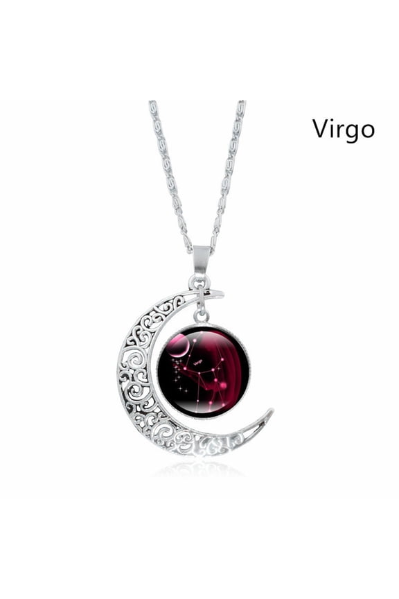 Zodiac Sign Moon Pendant Necklace for Women Men, 12 Constellation Astrology Jewelry Birthday Christmas Gifts