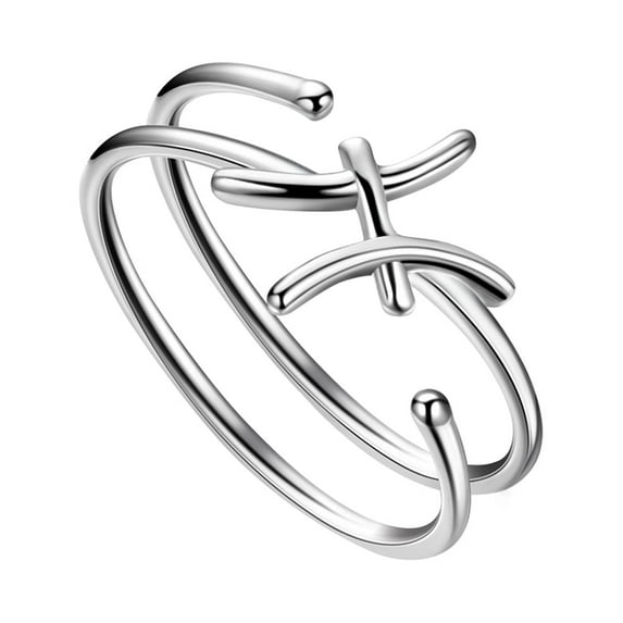 Zodiac Sign Pisces Ring 925 Sterling Silver Adjustable Band Women February March Birthday Xmas Gift Celestial Constellation Jewelry Juwaliy