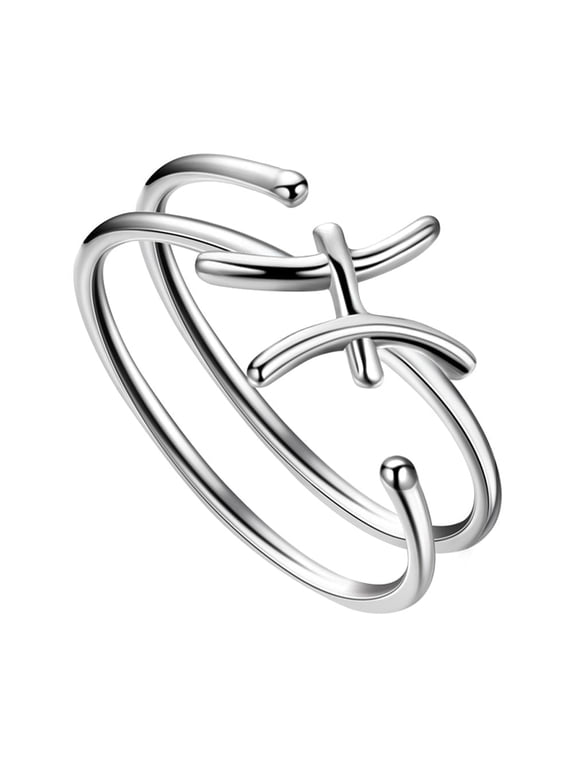 Zodiac Sign Pisces Ring 925 Sterling Silver Adjustable Band Women February March Birthday Xmas Gift Celestial Constellation Jewelry Juwaliy