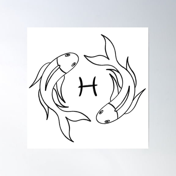 Zodiac Sign Pisces | White Background Poster Wall Art, Modern Wall Decor For Living Room Bedroom, 24x24 UNFRAMED