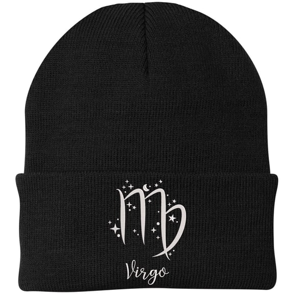 Zodiac Signs Embroidered Beanie | 100% Acrylic Warm Skull Caps with 12 Astrology Designs | Horoscope Symbol Headwear for Men & Women, Black