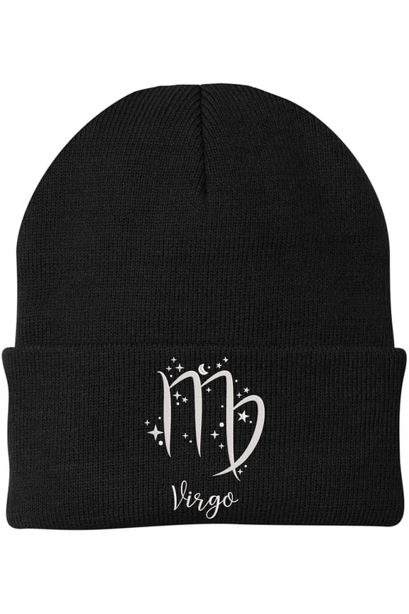 Zodiac Signs Embroidered Beanie | 100% Acrylic Warm Skull Caps with 12 Astrology Designs | Horoscope Symbol Headwear for Men & Women, Black
