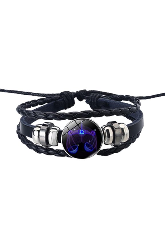 Zodiac Signs Spirit Bracelet,Multilayer Adjustable Twelve Constellation Zodiac Leather Bracelets,12 Zodiac Signs Time Stone Leather Bracelet (Libra)
