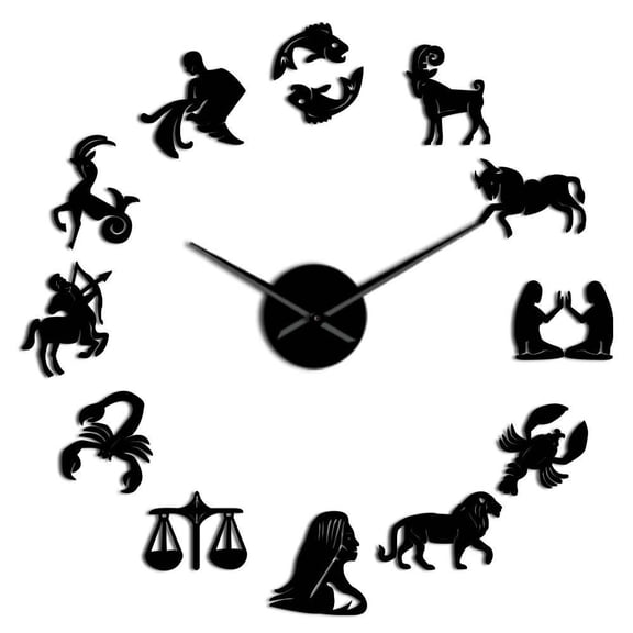 Zodiac Signs Wall Art Stickers Exclusive Wall Clock Constellation DIY Giant Wall Clock Astrology Hanging Clock Watch Home Decor(Black,27inch)