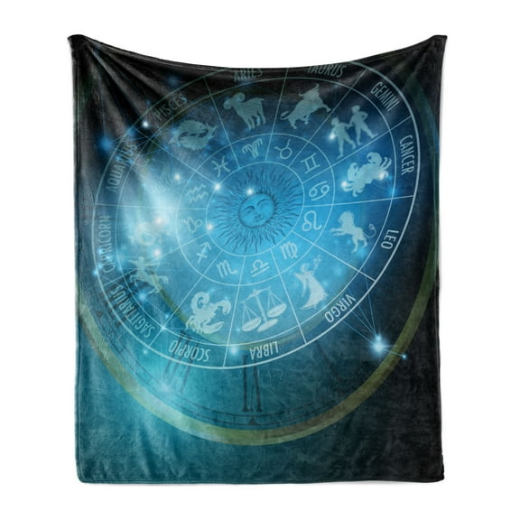 Zodiac Soft Flannel Fleece Blanket, Astrology Themed Fantasy Design Horoscope Wheel Aquarius Cancer Capricorn Virgo Leo, Cozy Plush for Indoor and Outdoor Use, 70" x 90", Multicolor, by Ambesonne