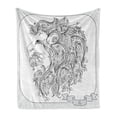 thumbnail image 1 of Zodiac Soft Flannel Fleece Blanket, Visage of Zodiac Sign Leo with Flowers on Hair the King of Forest Horoscope Theme, Cozy Plush for Indoor and Outdoor Use, 50" x 70", Black White, by Ambesonne, 1 of 6