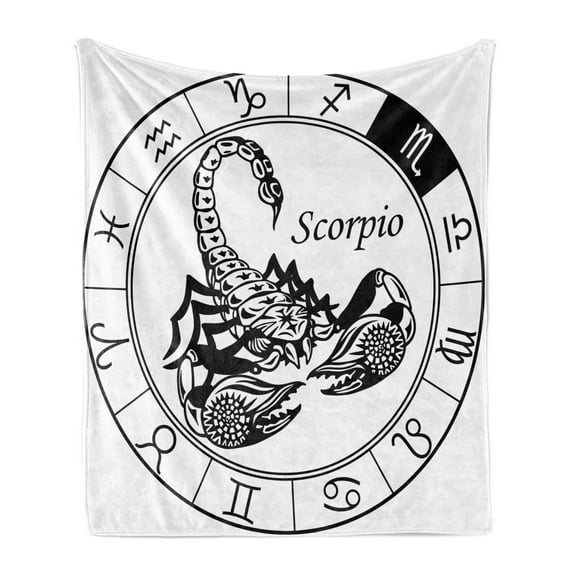 Zodiac Soft Flannel Fleece Throw Blanket, Astrology Element Scorpio Ecliptic Path of Sun Across Celestial Sphere Print, Cozy Plush for Indoor and Outdoor Use, 50" x 60", Black and White, by Ambesonne