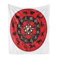 thumbnail image 1 of Zodiac Soft Flannel Fleece Throw Blanket, Chinese Horoscope Wheel with Yin Yang Center Print, Cozy Plush for Indoor and Outdoor Use, 60" x 80", Vermilion Grey, by Ambesonne, 1 of 5