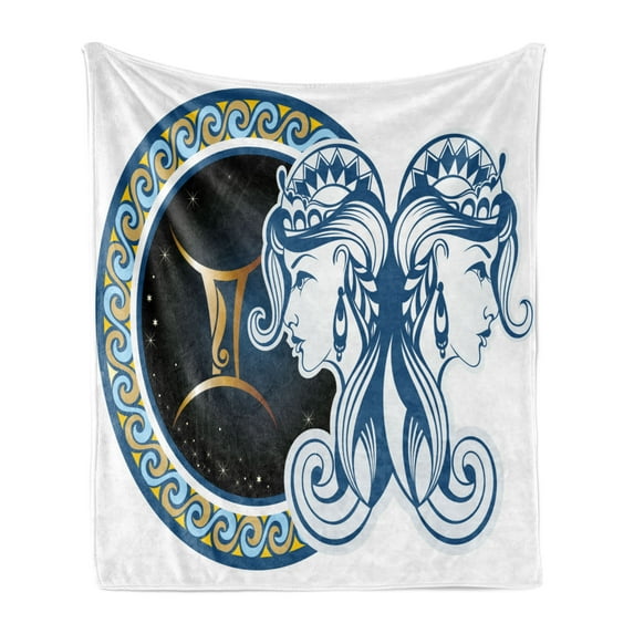 Zodiac Soft Flannel Fleece Throw Blanket, Gemini Motif Women Future Celestial Information Cosmos Theme Constellation, Cozy Plush for Indoor and Outdoor Use, 70" x 90", Multicolor, by Ambesonne
