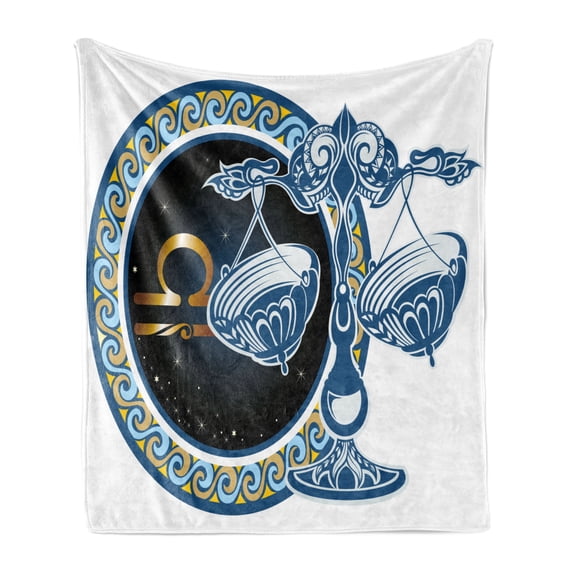 Zodiac Soft Flannel Fleece Throw Blanket, Historical Astronomy Sign Libra Pattern with Wheel and Scales Planetary Image, Cozy Plush for Indoor and Outdoor Use, 60" x 80", Multicolor, by Ambesonne
