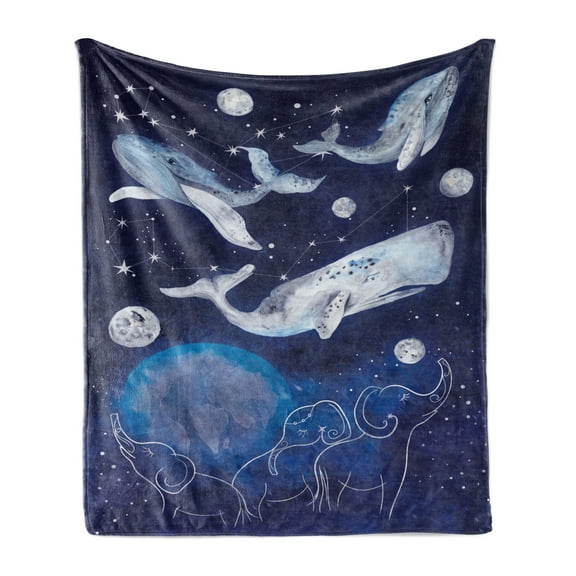Zodiac Soft Flannel Fleece Throw Blanket, Space Image with Whales of Universe Theme Planetary Angles Print, Cozy Plush for Indoor and Outdoor Use, 50" x 70", Blue Grey, by Ambesonne